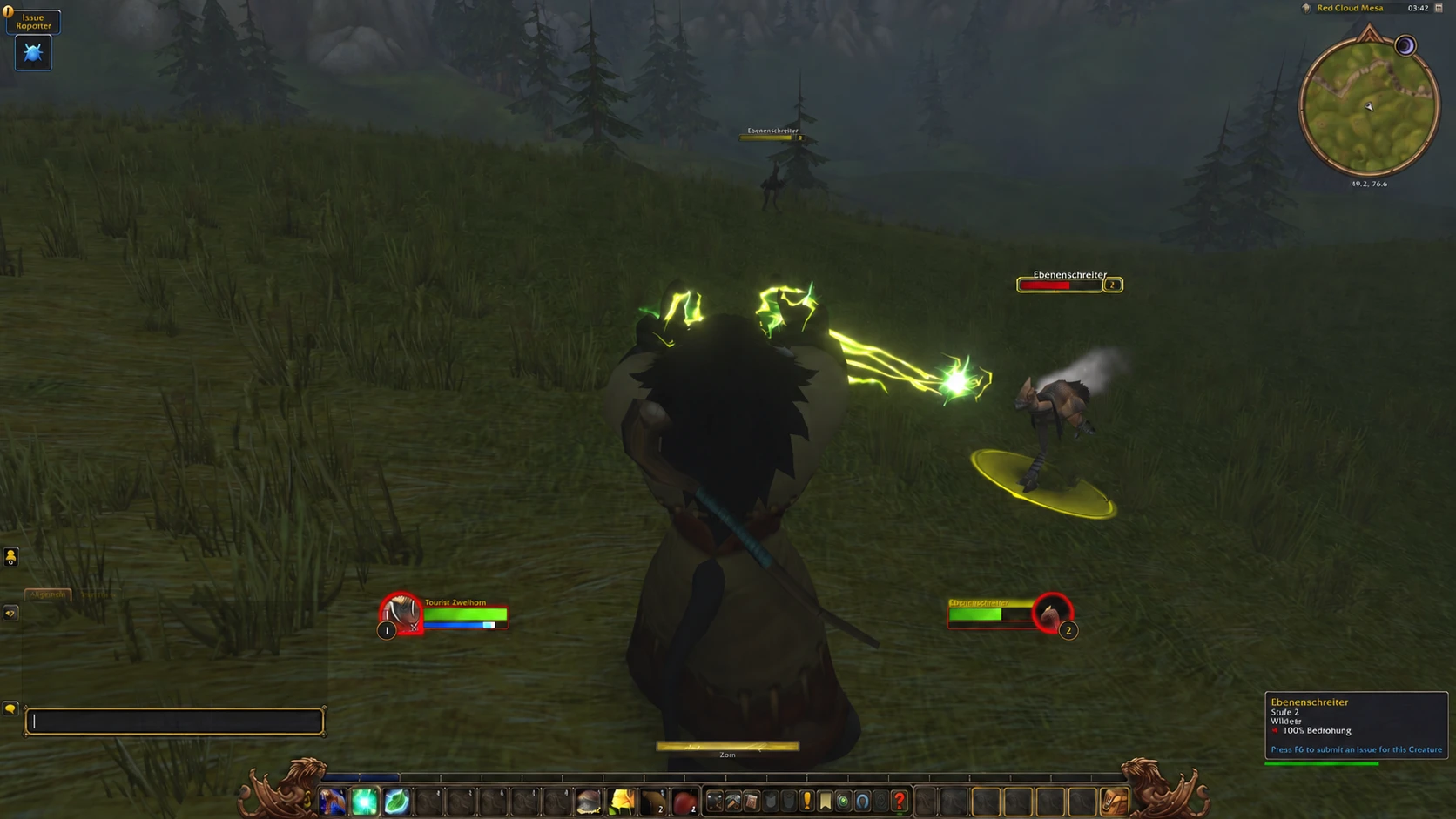 World of Warcraft Forever beta gameplay with a tauren and an edited chat input reading /p Ready to pull?